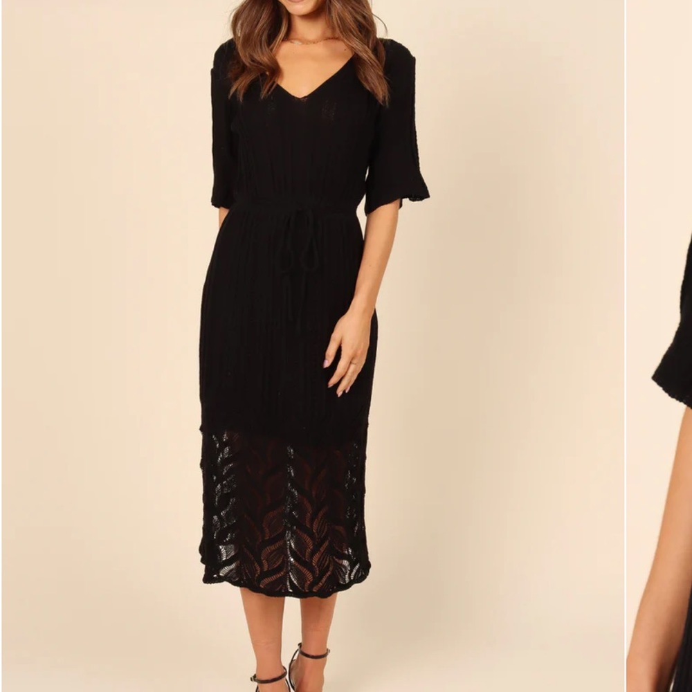 Black crochet midi dress